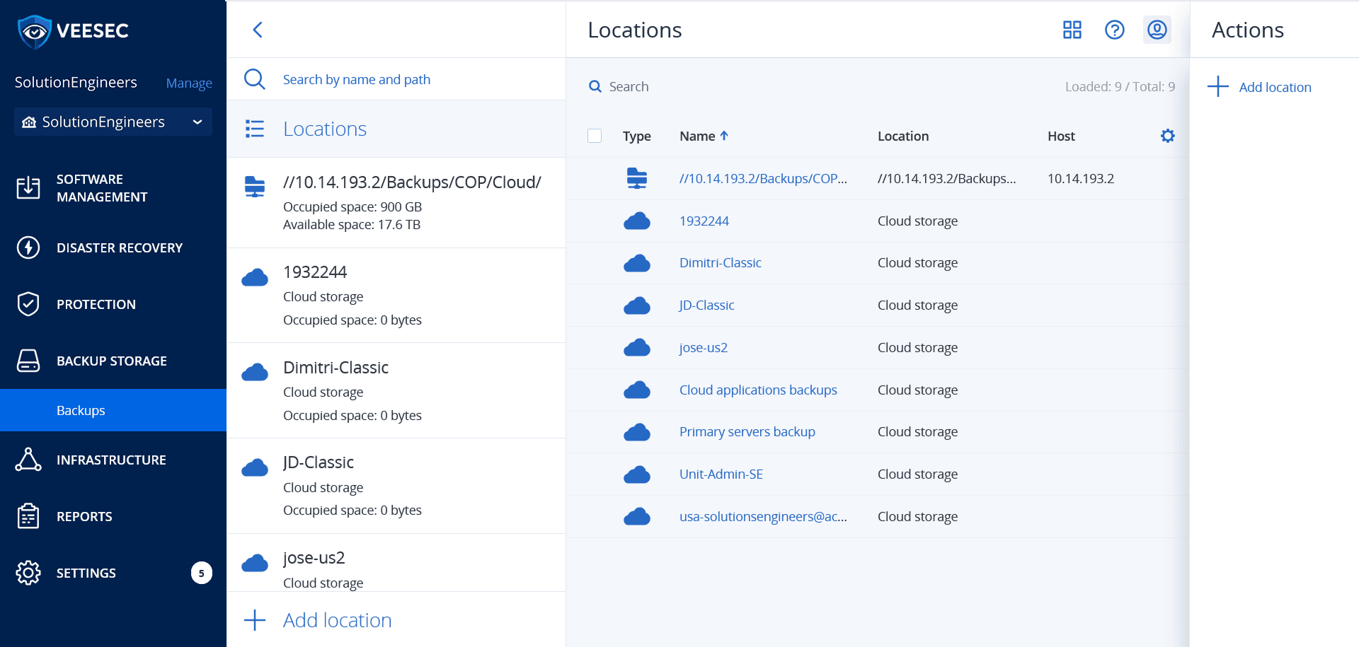 Destinos de backup convivendo – compartilhamento local e nuvem, na mesma política.