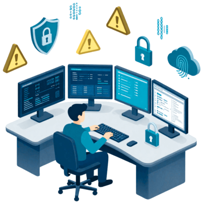 Analista do SOC VEESEC monitorando ameaças em múltiplas telas
